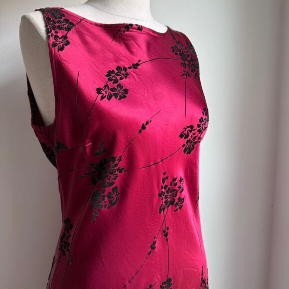 Decked Out Red Satin Maxi Dress Velvet Flocked Floral 90s Inspired - Picture 3 of 7